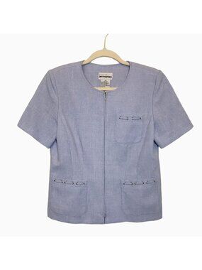 Petite Perceptions Women's Short Sleeve Zip Jacket Shirt  in Blue - Size 4P